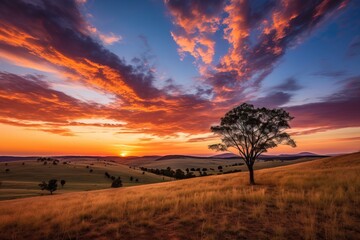 Enchanting Sunset Over Vast Golden Landscape - Generative AI