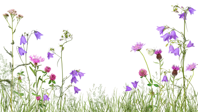Meadow with wild flowers, transparent background