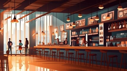 Interior of a cafe or coffee shop with people