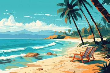 Obraz na płótnie Canvas Drawing tropical beach summer background. Graphic illustration design. Generative ai.