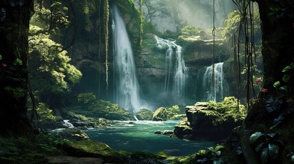Breathtaking Waterfall Cascading Down Rugged Cliff - Generative AI