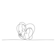 Happy mothers day. Continuous single drawn one line. Happy mother exiting and holding her baby. adorable baby and mother line silhouette. Happy mom holds her infant. Cute simple vector illustration