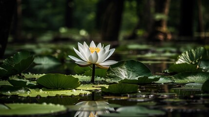 Amidst Emerald-Green Leaves and Floating Lily Pads - Generative AI