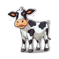 Cartoon sticker of a cute cow over white background. Generative AI illustration