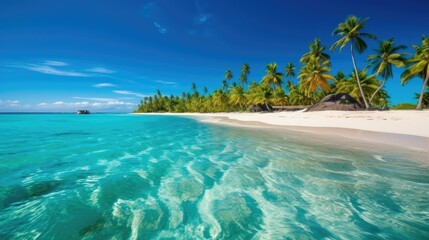 Fototapeta na wymiar Beautiful beach scene with blue waters and palm trees
