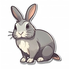 Cartoon sticker of a cute domestic rabbit over white background. Generative AI illustration