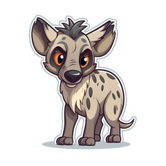 Cartoon sticker of a cute Hyena over white background. Generative AI illustration