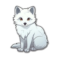 Cartoon sticker of an Arctic fox over white background. Generative AI illustration