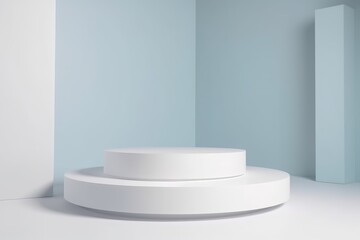abstract minimal empty podium with bright colors to display products on a raised graphical area, 3D style generative ai Illustration