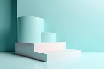 abstract minimal empty podium with bright colors to display products on a raised graphical area, 3D style generative ai Illustration