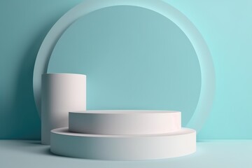 abstract minimal empty podium with bright colors to display products on a raised graphical area, 3D style generative ai Illustration