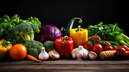 Fresh vegetables on wooden background: healthy vegetarian food