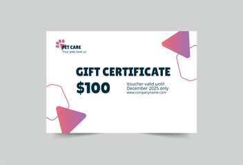Pet Grooming Care gift certificate template. A clean, modern, and high-quality design gift certificate vector design. Editable and customize template gift certificate