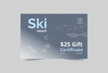 Fototapeta na wymiar Ski Resort gift certificate template. A clean, modern, and high-quality design gift certificate vector design. Editable and customize template gift certificate