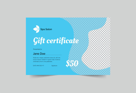 Spa Salon gift certificate template. A clean, modern, and high-quality design gift certificate vector design. Editable and customize template gift certificate