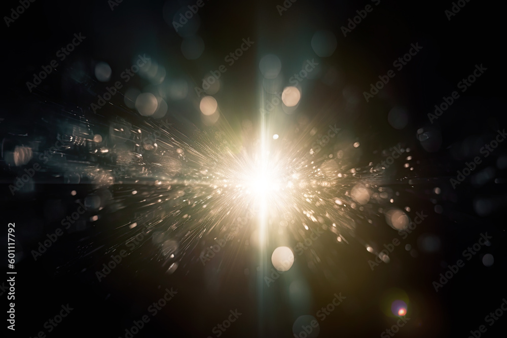 Leinwandbilder illuminated light flare rays bokeh on black background for overlay design