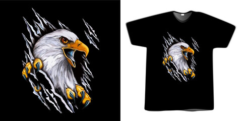 Eagle head logo t-shirt design, printable tee, wild animal, bird, emblem, editable and ready for print, vector illustration
