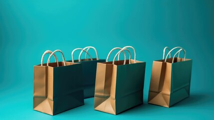 Small paper shopping bags on blue background
