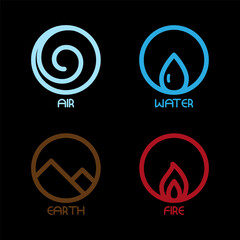 Fototapeta premium Four Elements (Fire, Air, Water, Earth) Symbols. Circle icon outline illustration vector