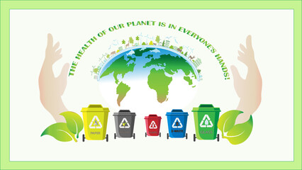 Waste segregation. Sorting garbage by material and type in colored trash cans. Separating and recycling garbage vector infographic. sustainability  environment .