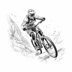 Naklejka premium Mountain biker sketch Design. Generative AI