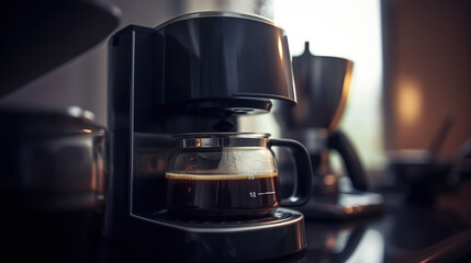Start Your Day Strong, A Hot Cup of Black Coffee from Your Coffee Maker. Generative AI