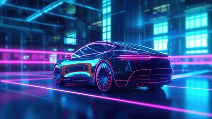 Fototapeta na wymiar Generative AI illustration of futuristic neon electricity