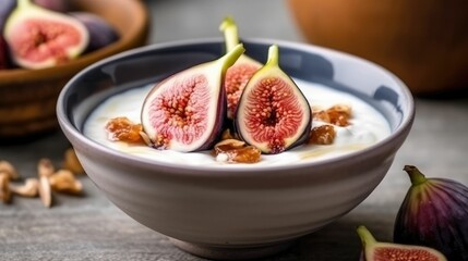 Granola bowl with milk and figs