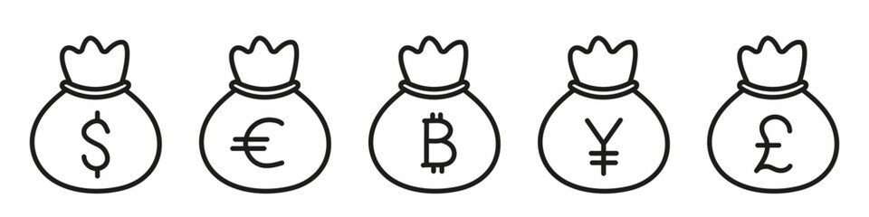 Money bag - thin line vector icon. Sack with dollar symbol.