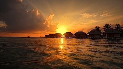 illustration, seascape bungalow, ai generative