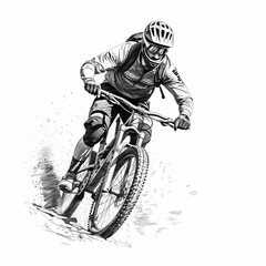 Fototapeta na wymiar Mountain biker sketch Design. Generative AI