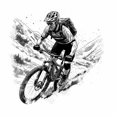 Mountain biker sketch Design. Generative AI
