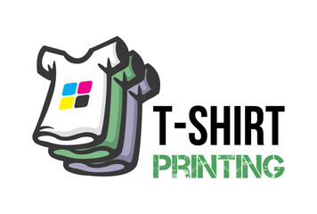 Abstract modern colored vector logo template of t-shirt printing. For typography, print, corporate identity, workshop, branding, factory, serigraphy, isolated on white  background.