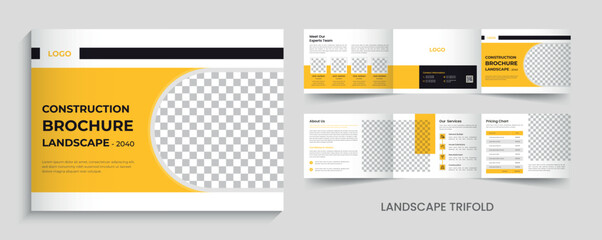 Construction landscape trifold brochure, company profile brochure design.