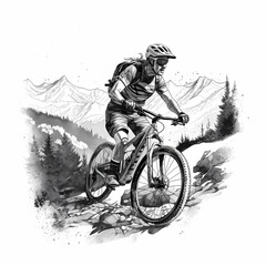 Mountain biker sketch Design. Generative AI