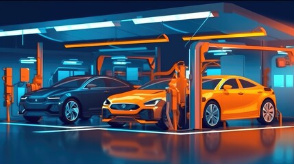 Auto repair shop with cars in a small service station