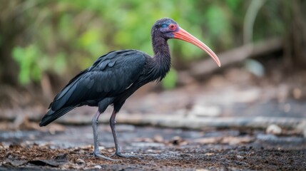 Portrait of a Northern Bald Ibis bird