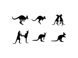 Kangaroo silhouettes vector. Kangaroo silhouettes set in various poses. Black silhouette of kangaroo vector set on white background. Vector illustration.