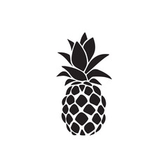 Pineapple with leaf icon. Tropical fruit isolated on white background. Symbol of food, sweet, exotic and summer, vitamin, healthy. Nature logo