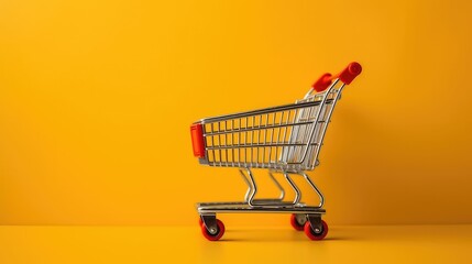 Shopping Cart on Yellow Background