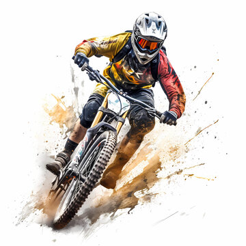 Downhill Biker Illustration. Generative AI