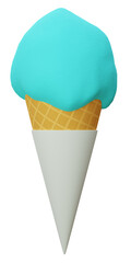 3d rendering of blue ice cream cone isolated.