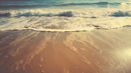 Vintage photo of waves and sea on sand