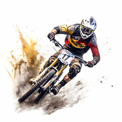 Downhill Biker Illustration. Generative AI