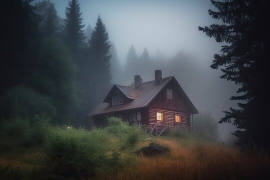 Old house in the forest. Mystical atmosphere of an old house in the forest.