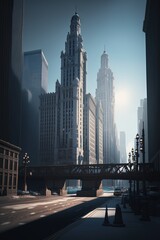 City skyline Chicago, Illinois, City streets, Travel and tourism, Poster