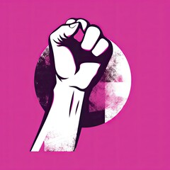 A feminist symbol that has a fist, in the style of light white and magenta. Generative AI