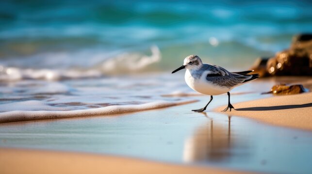 Sanderling or sandpiper on seashore