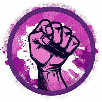 A feminist symbol that has a fist, in the style of light white and magenta. Generative AI