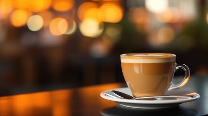 Obraz premium Blurred cafe background with coffee and bokeh